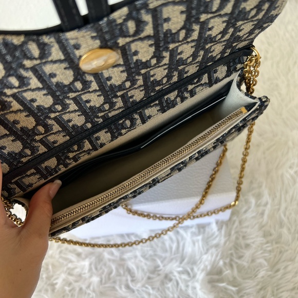 AUTHENTIC DIOR Oblique Saddle Chain Pouch Blue - Picture 3 of 10